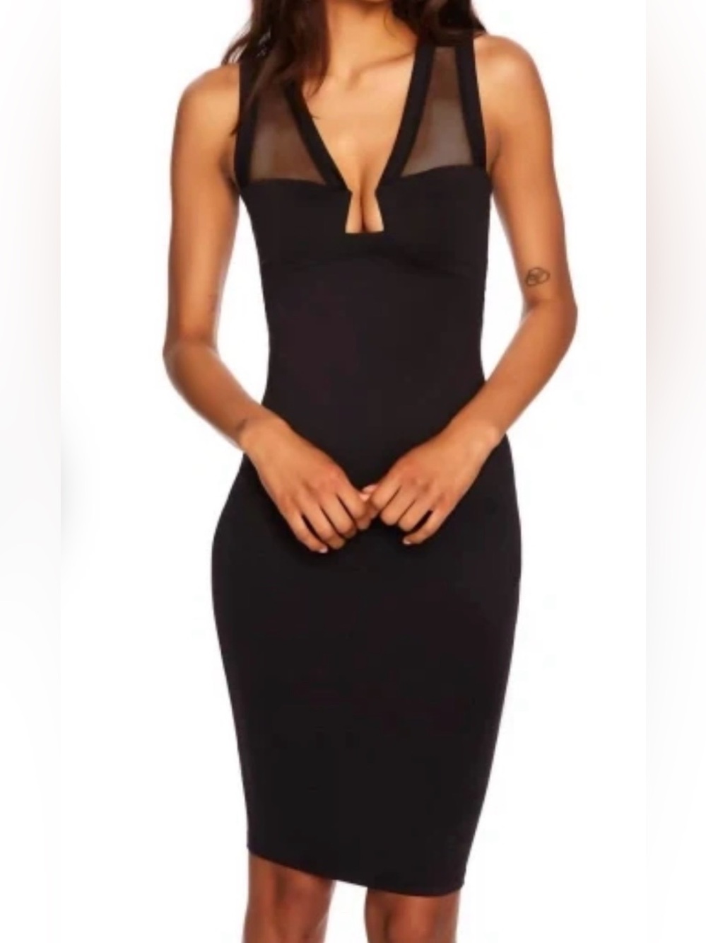 Susana Monaco V Neck Mesh Trim Bodycon Dress size XS
